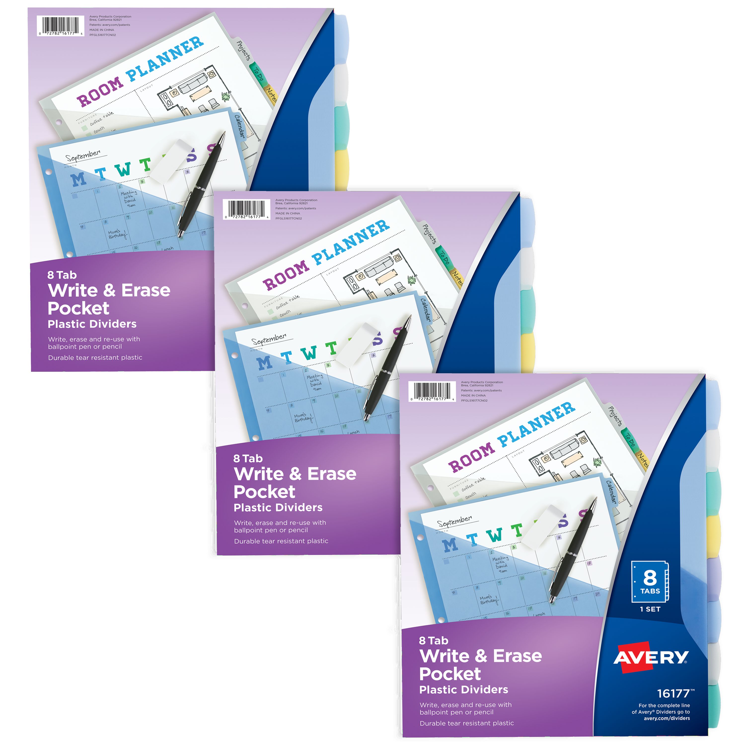 AveryÂ® Write & Erase Pocket Plastic Dividers, 8-Tab Sets